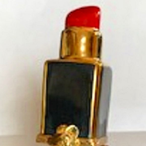 NEW Vintage Limoges Peint Main French Black & Gold Lipstick Tube Trinket Box - Picture 3 of 7